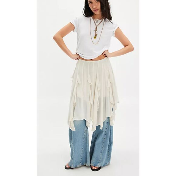 Free People Ambie Maxi Skirt White Ruffle Asymmetrical Boho Size M - Picture 2 of 4